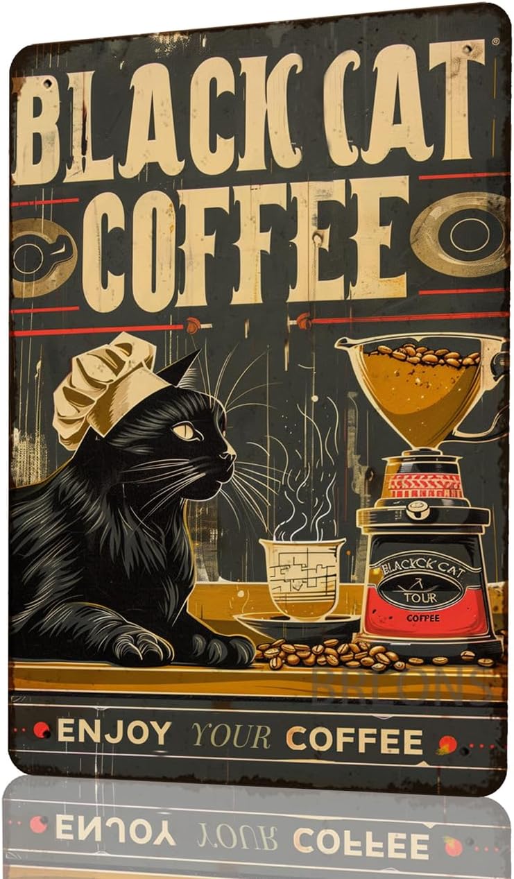 Home Bar And Coffee - Metal Tabela Siyah Kedi Kahve Şirketi